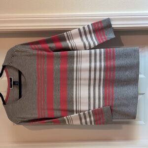 Karen Scott Sport ¾ Sleeve Cotton/Poly Blend Knit Sz2X Gray Coral White Stripes